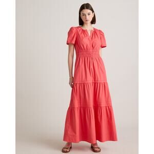 Quince 100% Organic Cotton Poplin Tiered Maxi Spiced Coral Small